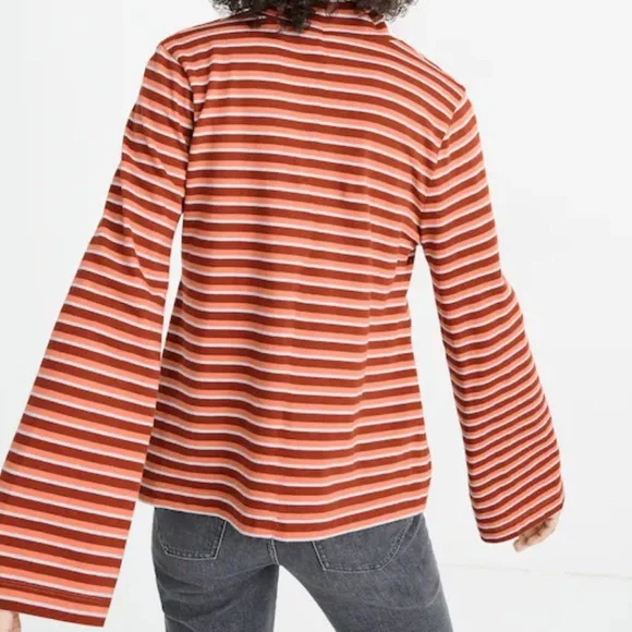 Madewell Wide-Sleeve Turtleneck Westwater Stripe Burnished Mahogany Large - Picture 5 of 12